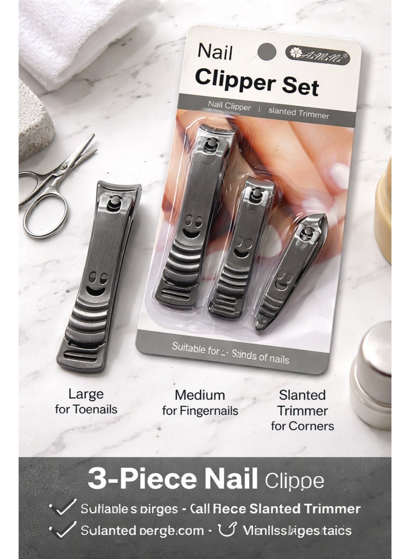 MAXLADY 3-Piece Nail Clipper Set with Slanted Trimmer – Stainless Steel Nail Cutters for Fingernails & Toenails – Home & Travel Use - Image 2